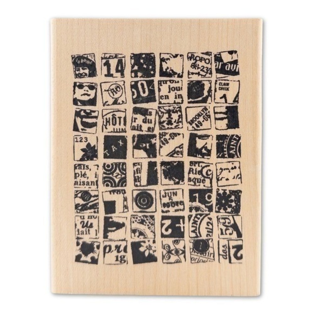 Inkadinkado Rubber Stamp Collage Wood Mounted Newsprint Vintage Late 90s Y2K